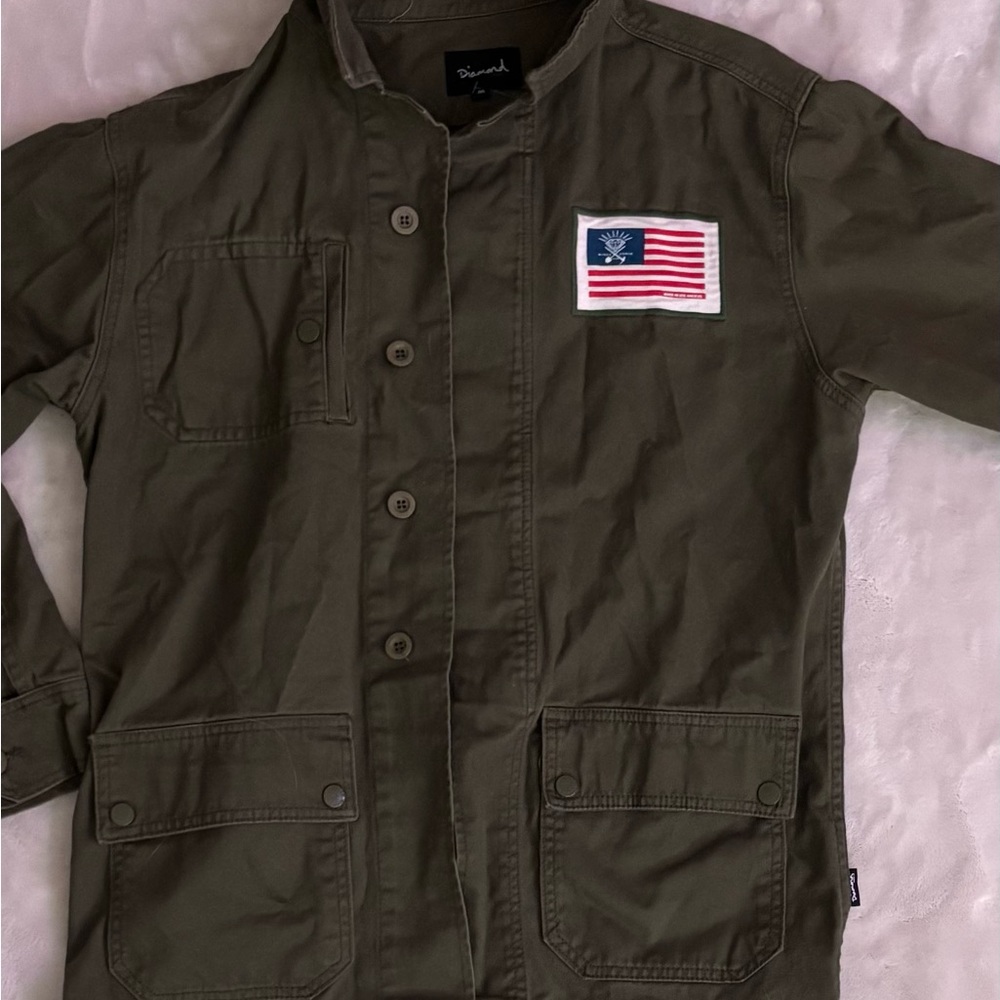 Diamond Supply Co. Olive Bomber Jacket with Flag Patch